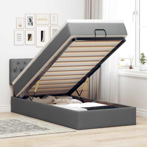 ARDEBO.de - Ottoman-Bett mit Matratze Dunkelgrau 80x200 cm Stoff