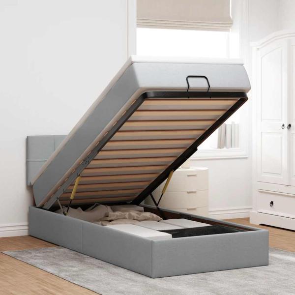 ARDEBO.de - Ottoman-Bett mit Matratze Hellgrau 80x200 cm Stoff