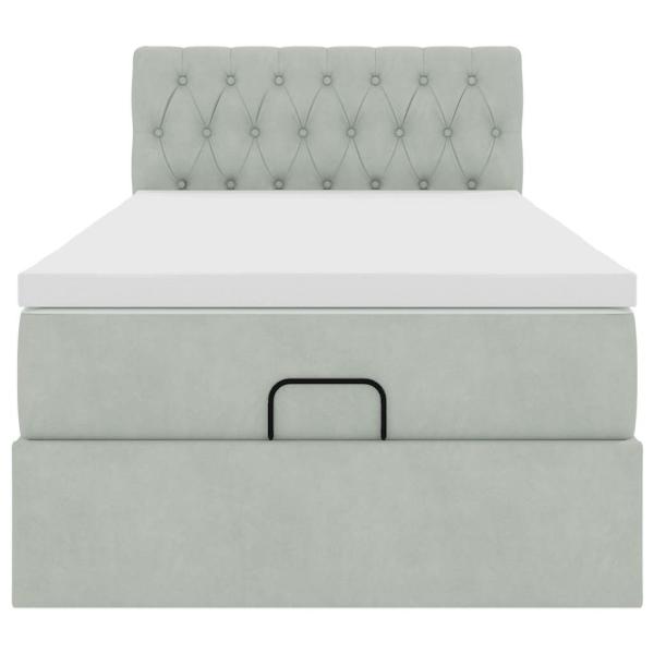 Ottoman-Bett mit Matratze Hellgrau 90x200 cm Samt
