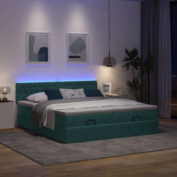 Ottoman-Bett mit Matratzen Dunkelgrün 160x200 cm Samt