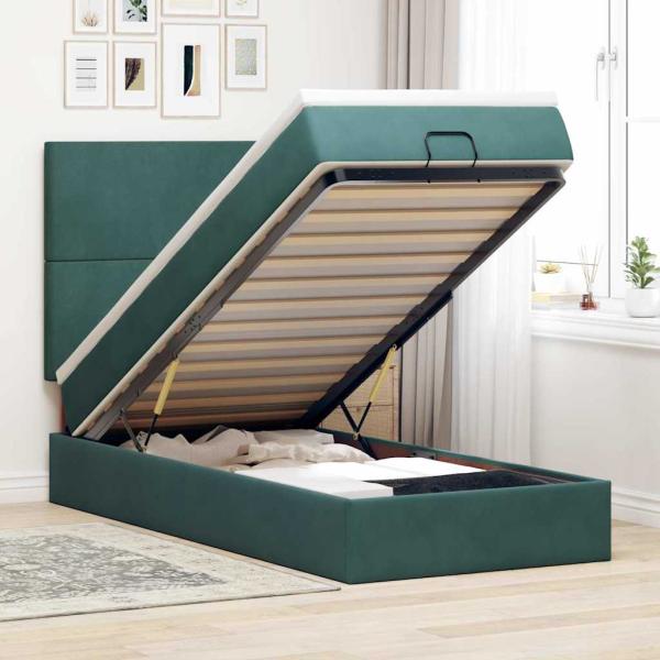 ARDEBO.de - Ottoman-Bett mit Matratzen Dunkelgrün 90x200 cm Samt