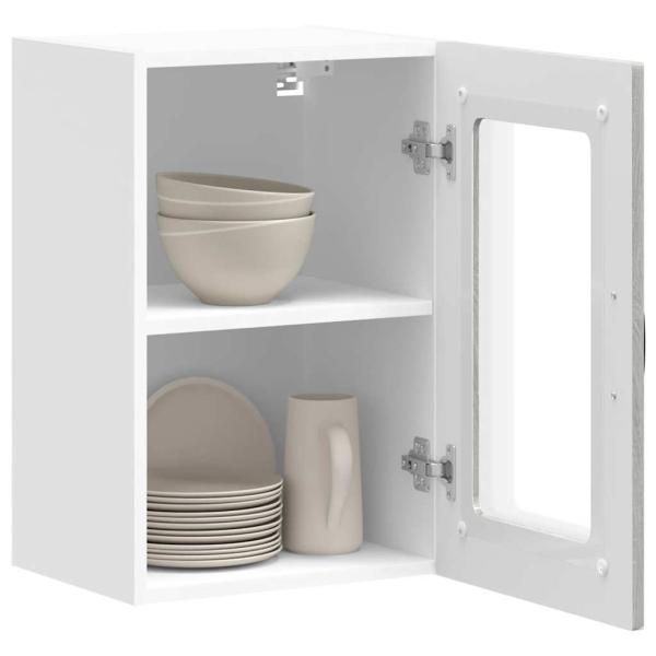 Küchen-Hängeschrank mit Glastür Grau Sonoma Holzwerkstoff