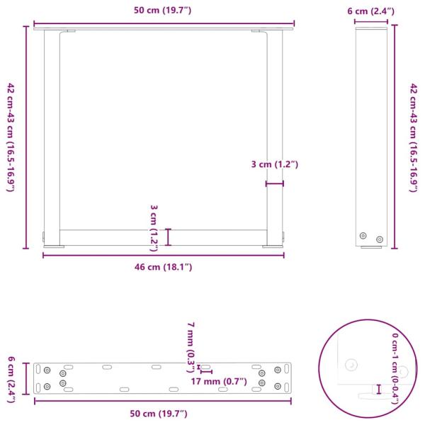 Couchtischbeine U-Form 2 Stk. Schwarz 50x(42-43) cm Stahl