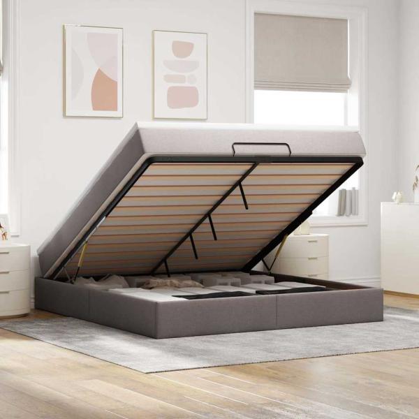 ARDEBO.de - Ottoman-Bett mit Matratze Taupe 160x200 cm Stoff