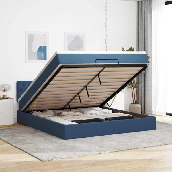 ARDEBO.de - Ottoman-Bett mit Matratze Blau 160x200 cm Stoff