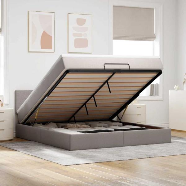 ARDEBO.de - Ottoman-Bett mit Matratze Taupe 160x200 cm Stoff
