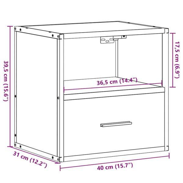 Wand-Nachttisch Braun Eichen-Optik 40x31x39,5 cm