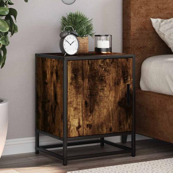 ARDEBO.de - Nachttische 2 Stk. Räuchereiche 40x31x50cm Holzwerkstoff Metall