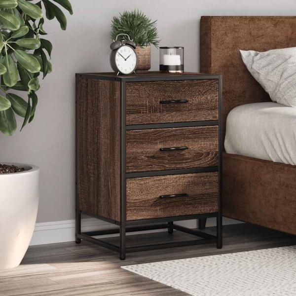 ARDEBO.de - Nachttisch Braun Eichen-Optik 40x34,5x60cm Holzwerkstoff Metall