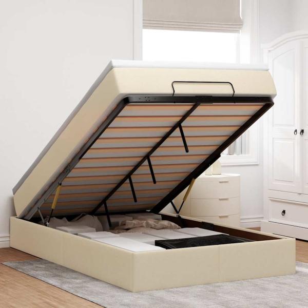 ARDEBO.de - Ottoman-Bett mit Matratze Creme 120x200 cm Stoff