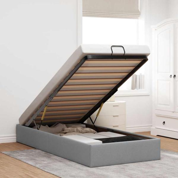 ARDEBO.de - Ottoman-Bett ohne Matratze Hellgrau 90x200 cm Stoff