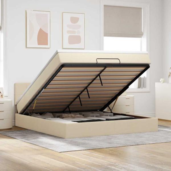 ARDEBO.de - Ottoman-Bett mit Matratze Creme 180x200 cm Stoff