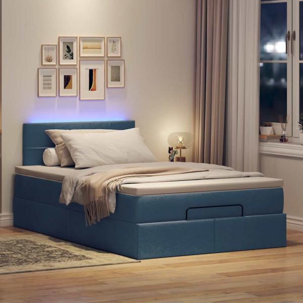 ARDEBO.de - Ottoman-Bett mit Matratze Blau 120x190 cm Stoff