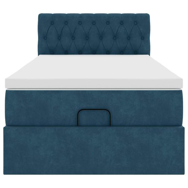 Ottomane Bett mit Matratze & LEDs Dunkelblau 80x200 cm Samt