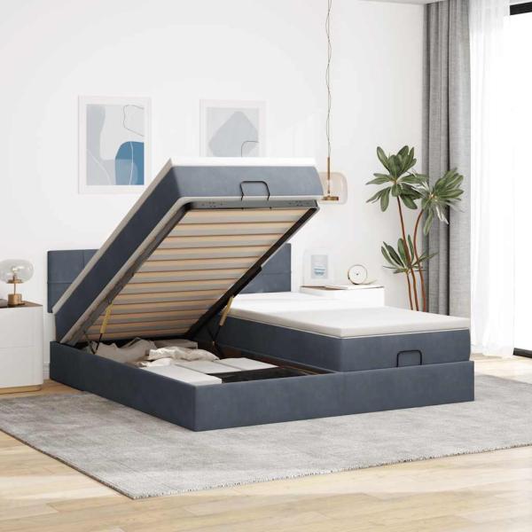 ARDEBO.de - Ottoman-Bett mit Matratzen Dunkelgrau 200x200 cm Samt