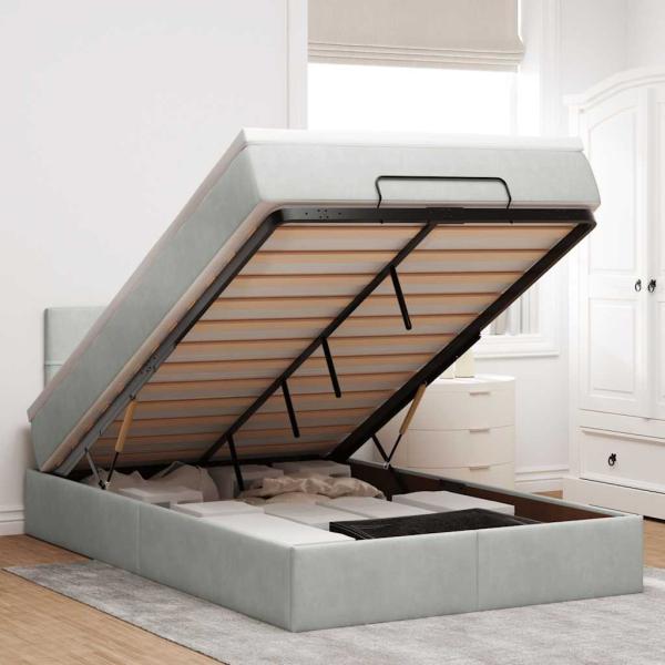 ARDEBO.de - Ottoman-Bett mit Matratze Hellgrau 120x190 cm Samt