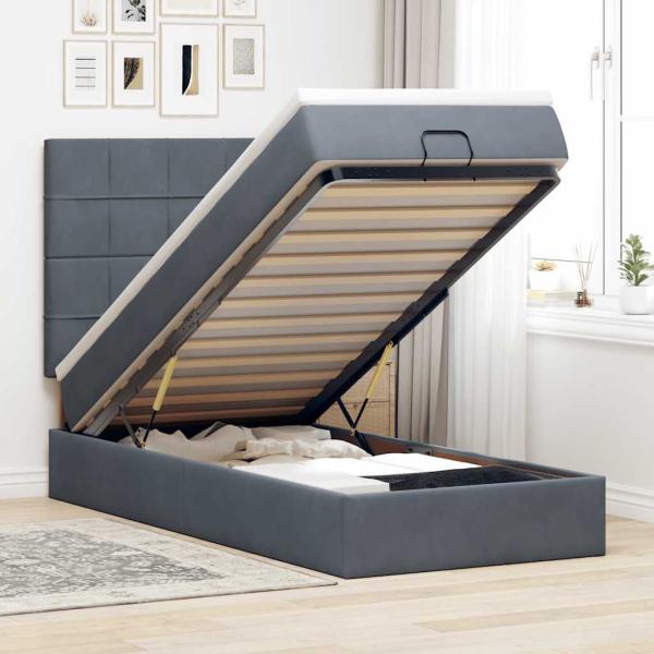 ARDEBO.de - Ottoman-Bett mit Matratzen Dunkelgrau 90x200 cm Samt