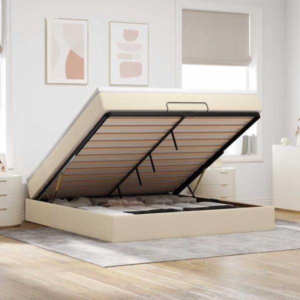 ARDEBO.de - Ottoman-Bett mit Matratze Creme 160x200 cm Stoff