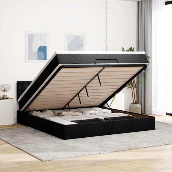 ARDEBO.de - Ottoman-Bett mit Matratze Schwarz 180x200 cm Stoff