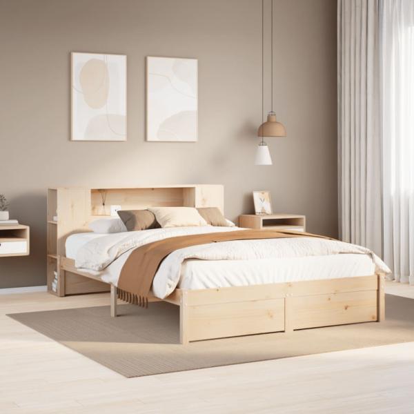 ARDEBO.de - Massivholzbett mit Regal ohne Matratze 150x200 cm Kiefernholz