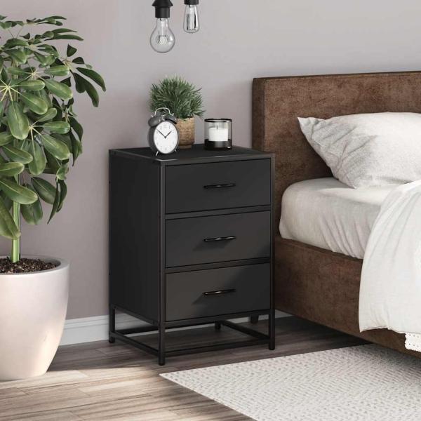 Nachttisch Schwarz 40x34,5x60 cm Holzwerkstoff und Metall