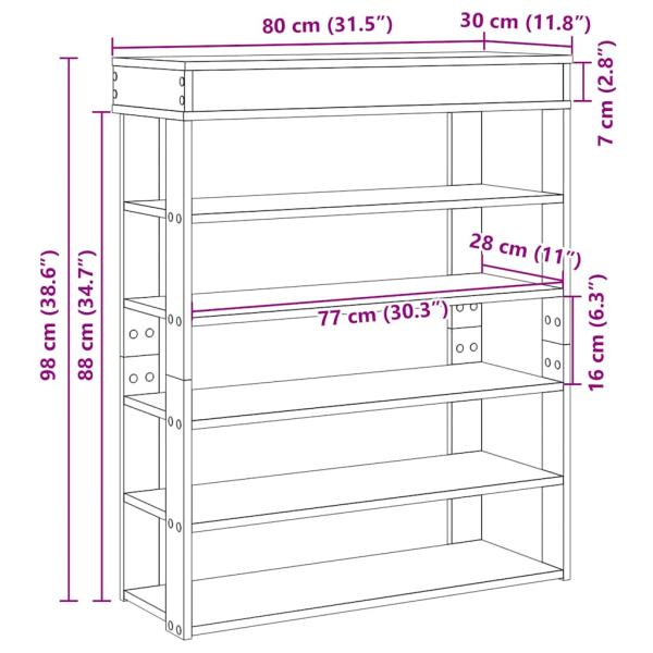 Schuhregal Sonoma-Eiche 80x30x98 cm Holzwerkstoff