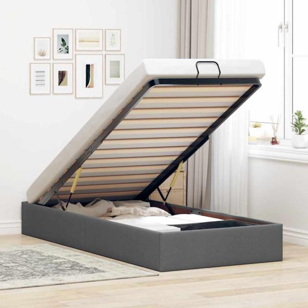 ARDEBO.de - Ottoman-Bett ohne Matratze Dunkelgrau 80x200 cm Stoff