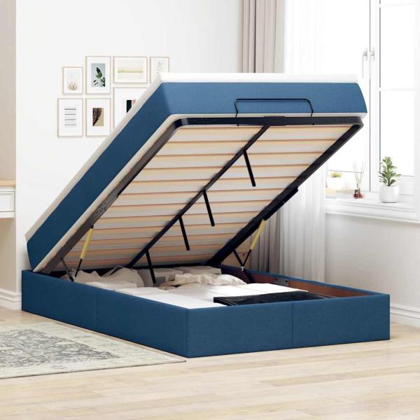 ARDEBO.de - Ottoman-Bett mit Matratze Blau 120x190 cm Stoff