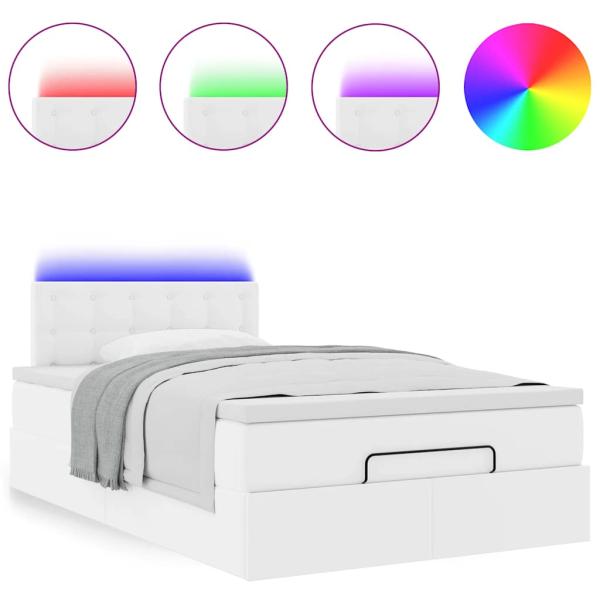 Ottoman-Bett mit Matratze Reinweiß 120x190 cm Kunstleder