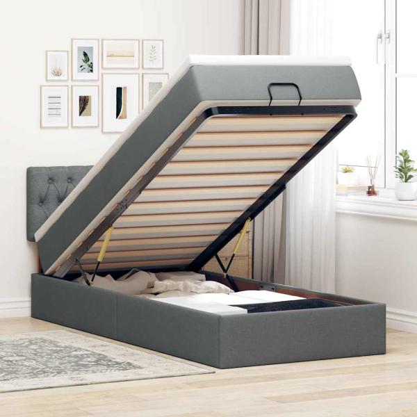 ARDEBO.de - Ottoman-Bett mit Matratze Dunkelgrau 100x200 cm Stoff