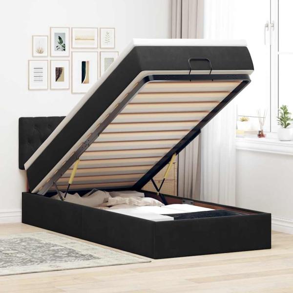 ARDEBO.de - Ottoman-Bett mit Matratze Schwarz 80x200 cm Samt
