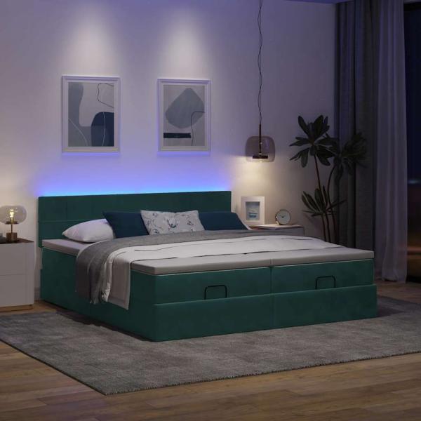 Ottoman-Bett mit Matratzen Dunkelgrün 160x200 cm Samt