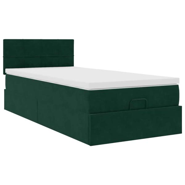 Ottoman-Bett mit Matratze & LEDs Dunkelgrün 100x200 cm Samt