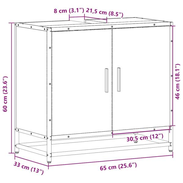 Waschbeckenunterschrank Grau Sonoma 65x33x60 cm Holzwerkstoff