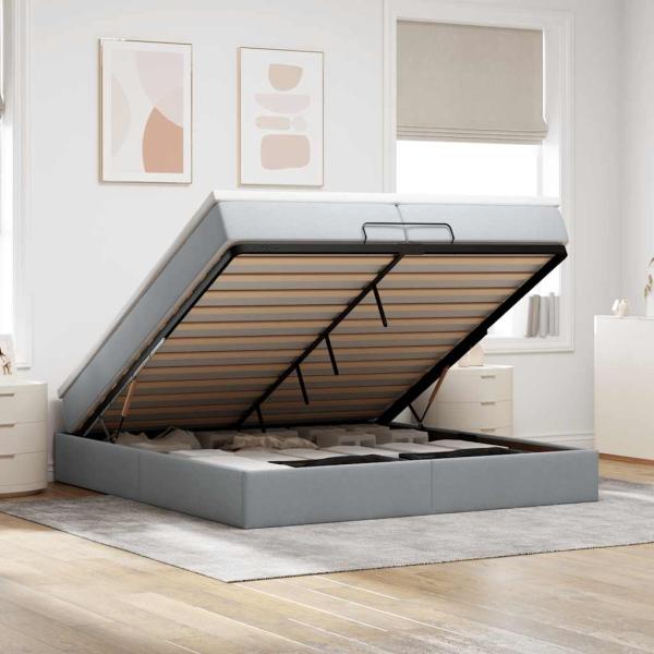 ARDEBO.de - Ottoman-Bett mit Matratzen Hellgrau 200x200 cm Stoff