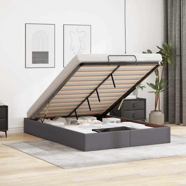 ARDEBO.de - Ottoman-Bett ohne Matratze Grau 140x190 cm Kunstleder