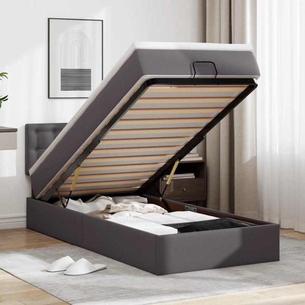 ARDEBO.de - Ottoman-Bett mit Matratze Grau 90x200 cm Kunstleder