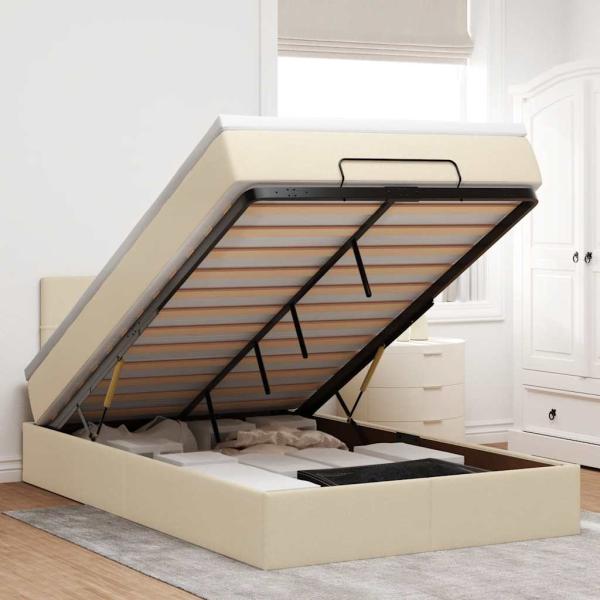 ARDEBO.de - Ottoman-Bett mit Matratze Creme 120x200 cm Stoff