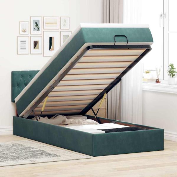 ARDEBO.de - Ottoman-Bett mit Matratze Dunkelgrün 90x190 cm Samt