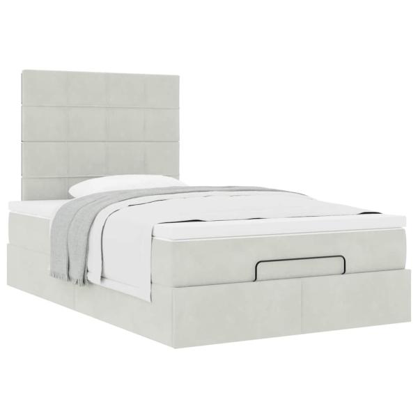 ARDEBO.de - Ottoman-Bett mit Matratzen Hellgrau 120x190 cm Samt