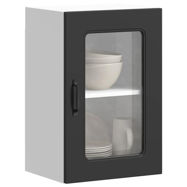 ARDEBO.de - Küchen-Hängeschrank mit Glastür Kalmar Schwarz Holzwerkstoff