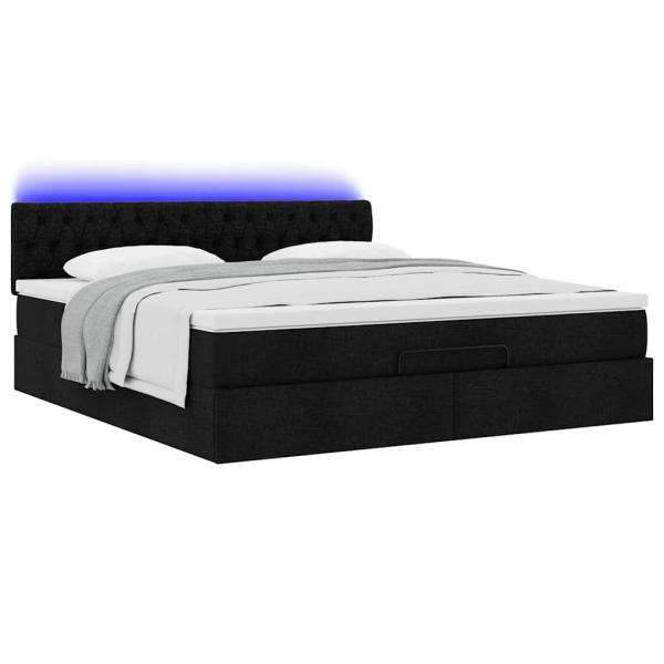 Ottoman-Bett mit Matratze Schwarz 180x200 cm Stoff