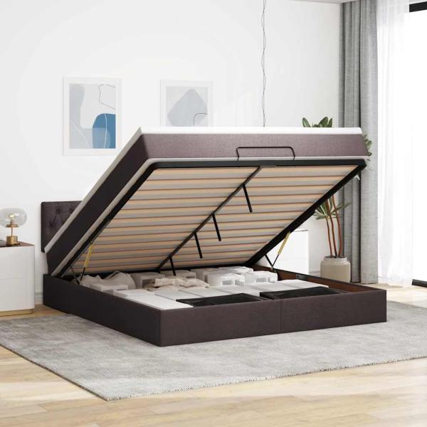 ARDEBO.de - Ottoman-Bett mit Matratze Dunkelbraun 160x200 cm Stoff