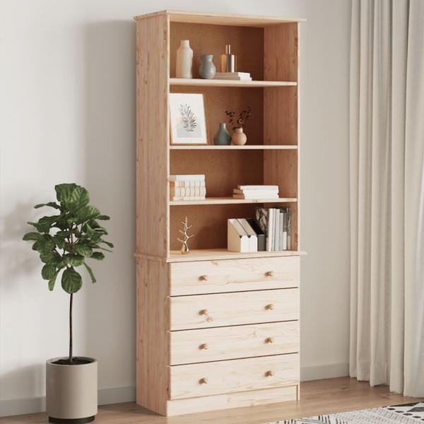 ARDEBO.de - Bücherregal mit Schubladen ALTA 77x35x186,5cm Massivholz Kiefer