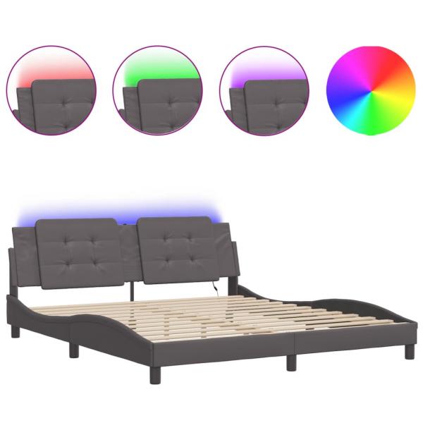 Bettgestell mit LED Grau 180x200 cm Kunstleder