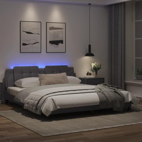 Bettgestell mit LED Grau 180x200 cm Kunstleder