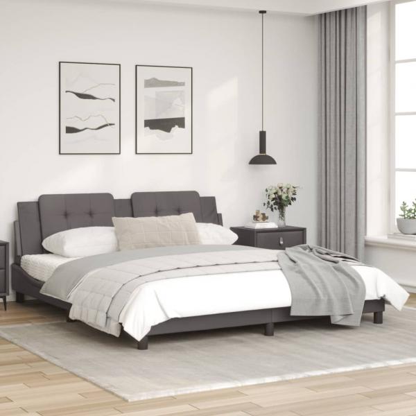Bettgestell mit LED Grau 180x200 cm Kunstleder
