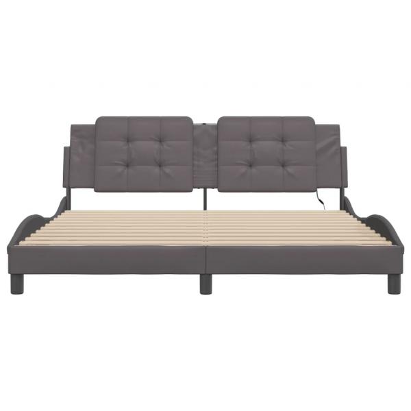 Bettgestell mit LED Grau 180x200 cm Kunstleder
