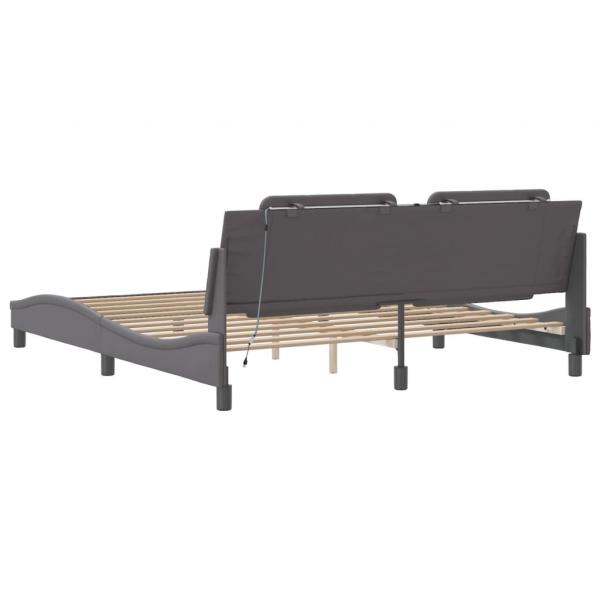 Bettgestell mit LED Grau 180x200 cm Kunstleder
