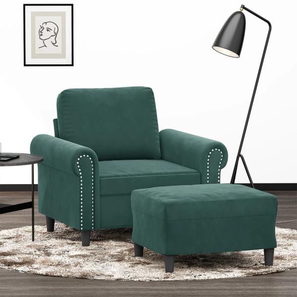 ARDEBO.de - Sessel mit Hocker Dunkelgrün 60 cm Samt